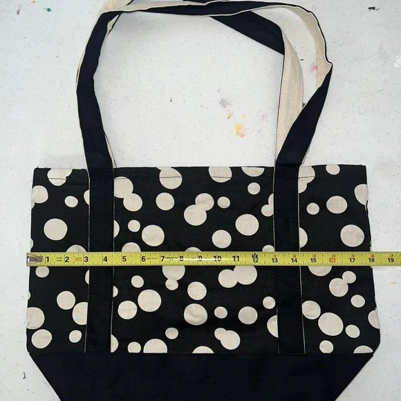 Black and White Polka Dot Canvas Tote Bag - Picture 4 of 4